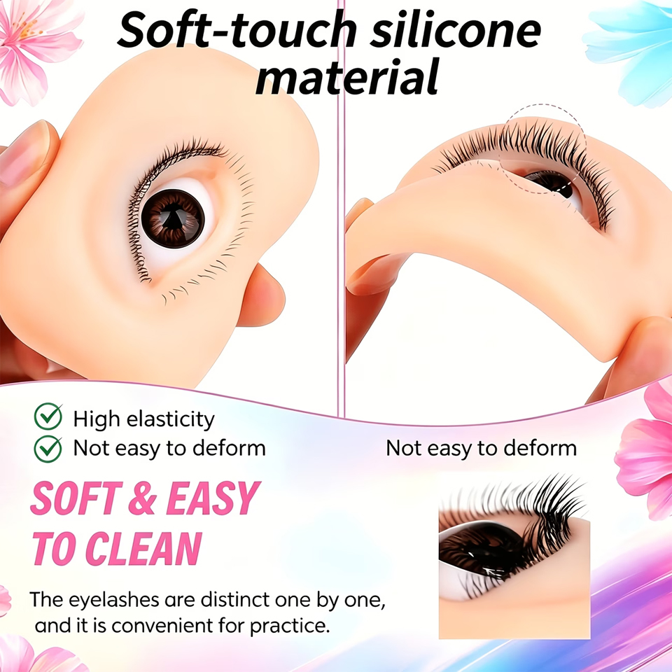 Eyelash Extension Model - 3層まつげ付き再利用可能なマネキンアイ、まつげエクステ練習用アイモデル、ドールフェイスヘッドトレーニング用シミュレートシリコンアイメイクアップツール