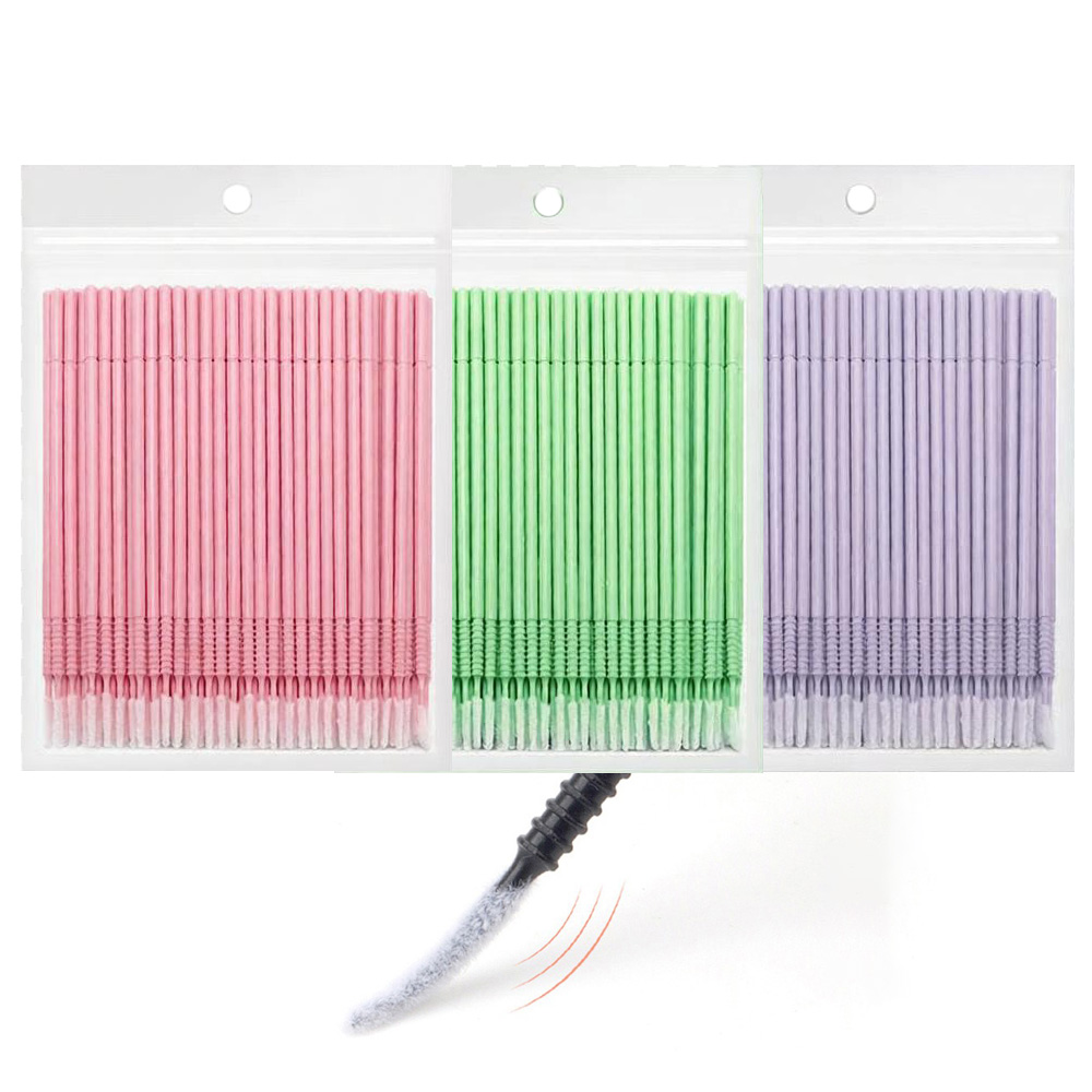 Eyelash Extension Cleaning - 500本入りまつげエクステ洗浄スワブ ロング/ショートチップ ラッシュリフトグルーリムーバーアプリケーター マイクロブラシ メイクアップツール