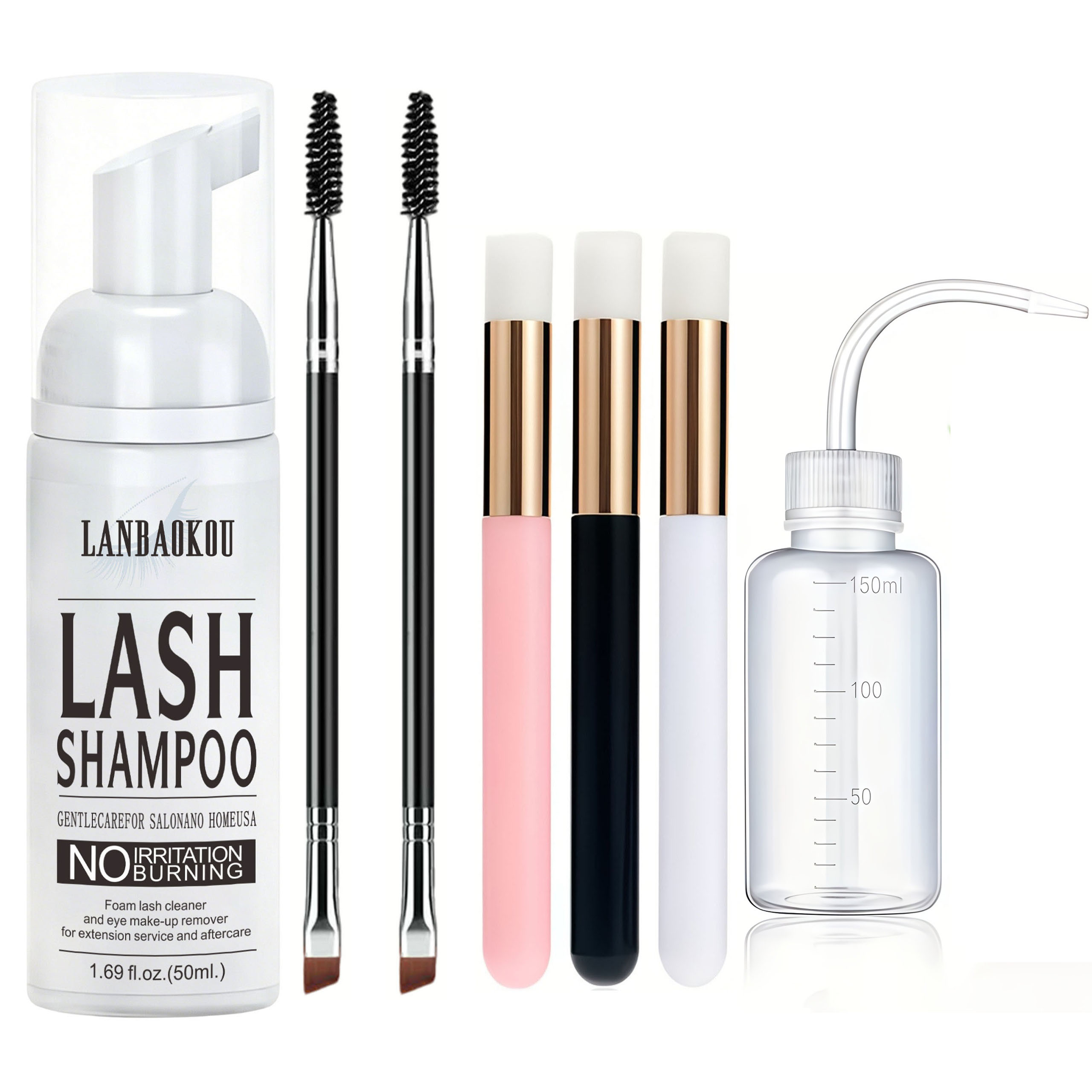 Eyelash Extension Cleaning - まつげ用ラッシュシャンプー 50ML + ブラシ＆マスカラワンド まぶた用泡状クレンジング、エクステンションクレンザーリムーバー、メイクアップリムーバー