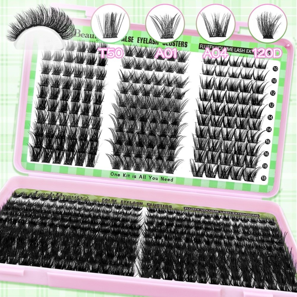 Eyelash Extension Look - ナチュラルルックつけまつげ ウィスピー風クラスターデザイン DIYまつげエクステキット 接着剤とシーラー付き つけまつげ まつげエクステ