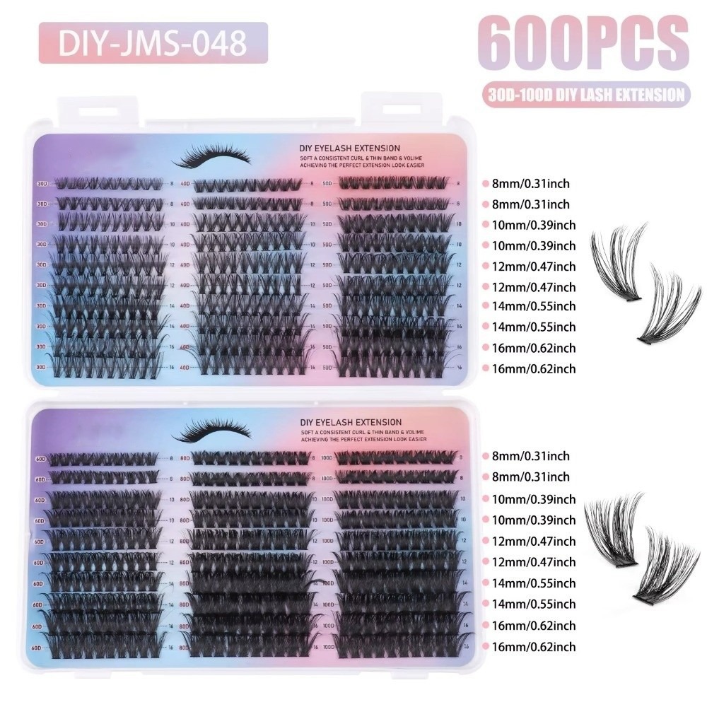 Eyelash Extension Look - 新しいボンド＆シールつけまつげ、ウィスピー風ナチュラルルック、グルーリングラッシュ、クラスターデザイン、8-16mm、DIYまつげエクステ、ハロウィン用