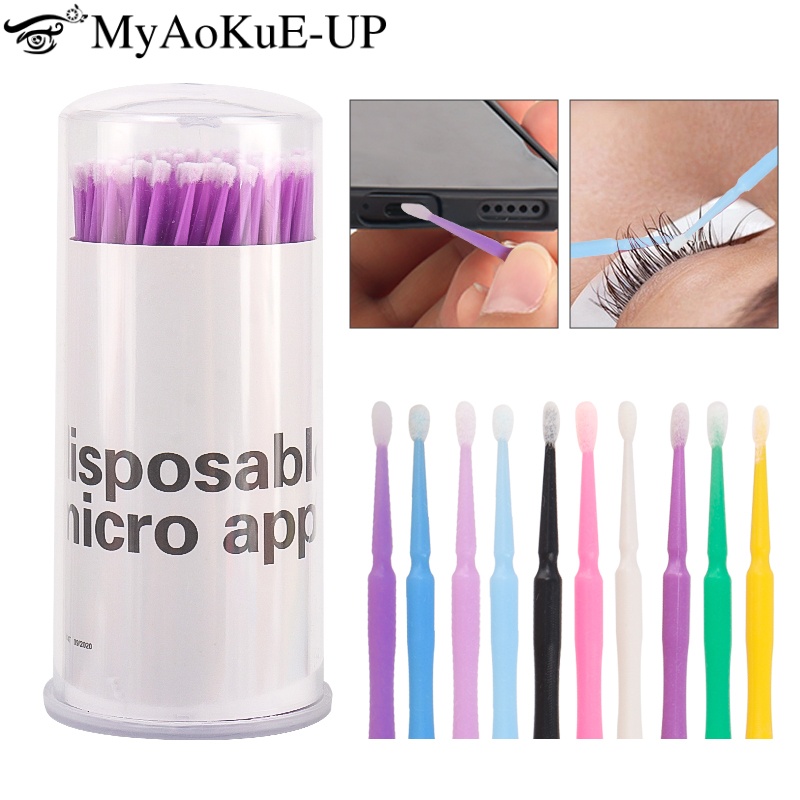 Eyelash Extension Cleaning - 100 個使い捨てまつげブラシラッシュエクステンションマイクロブラシ眉毛コームマスカラアプリケータープラスチックスティッククリーンメイクアップツール