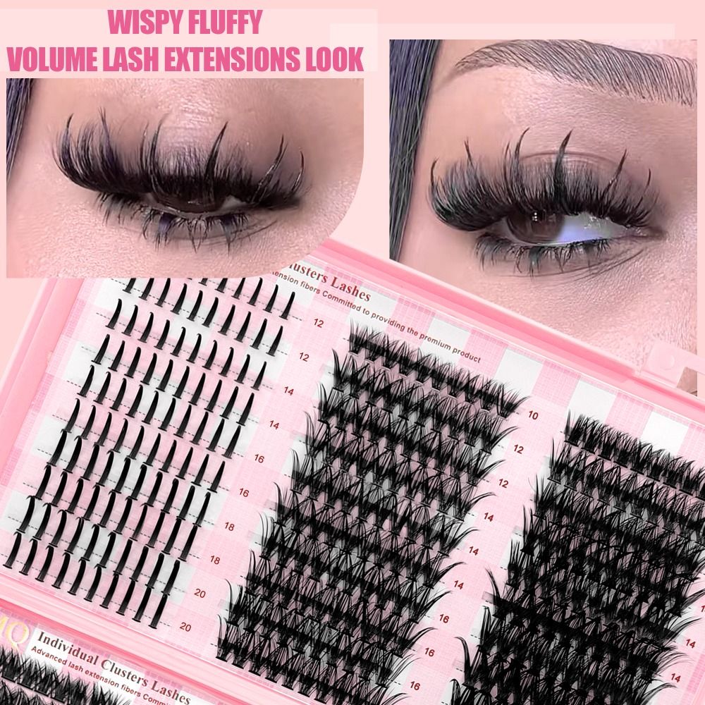 Eyelash Extension Look - 長さ9-16mmのつけまつげ 3Dボリューム ナチュラルルック DIYまつげエクステンションキット ウィスピースタイル ふんわりとした束