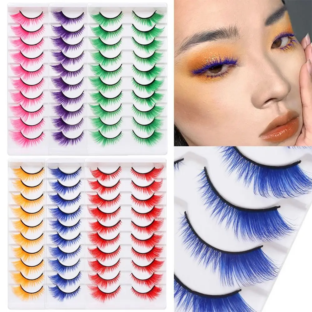 Eyelash Extension Cat Eye - 10 ペアドラマチックルックカラーまつげカラフルな赤緑ピンク青黄色キャットアイまつげソフトふわふわ偽まつげ