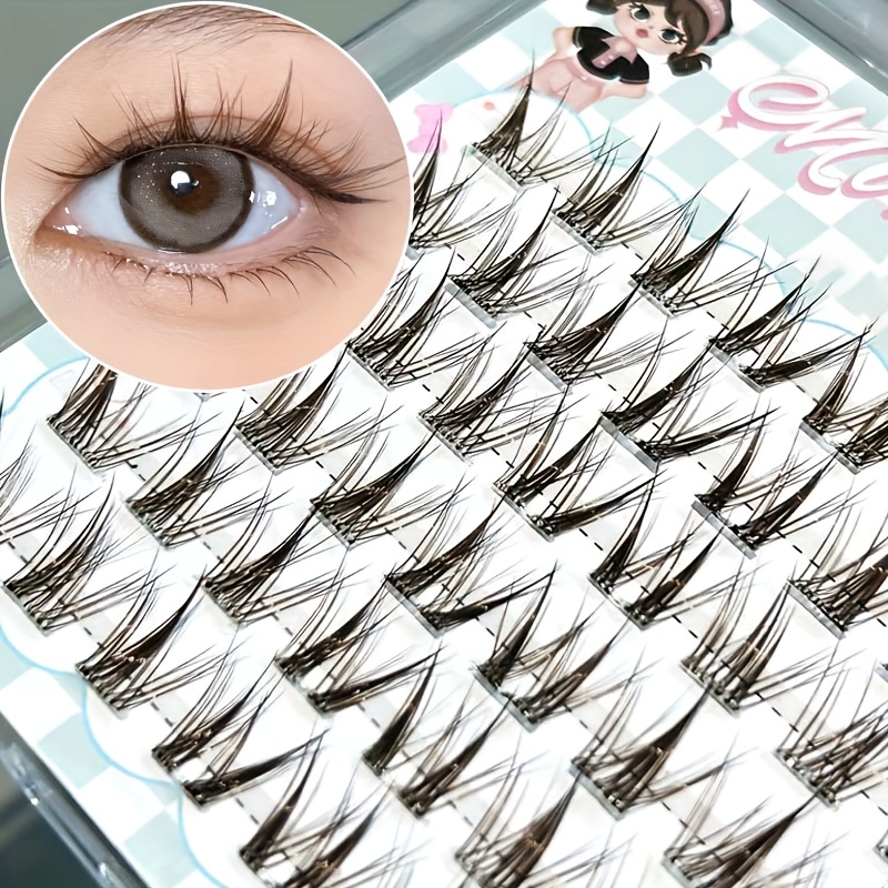 Eyelash Extension Natural - ミクシャオヘ ライトブラウン グルーフリー クラスターラッシュ 48本入り Cカール