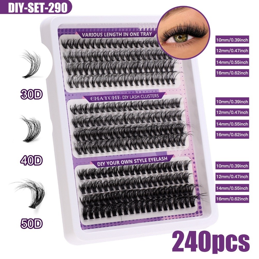 Eyelash Extension Look - ナチュラルルックつけまつげ ウィスピー風 接着＆固定DIYまつげエクステキット クラスターデザイン 3Dフェイクミンクまつげ