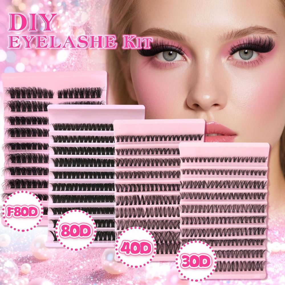 Eyelash Extension Look - ナチュラルルックつけまつげ ウィスピー風 ボンド＆シール DIYまつげエクステキット クラスターデザイン フェイクまつげメイクアップ強化