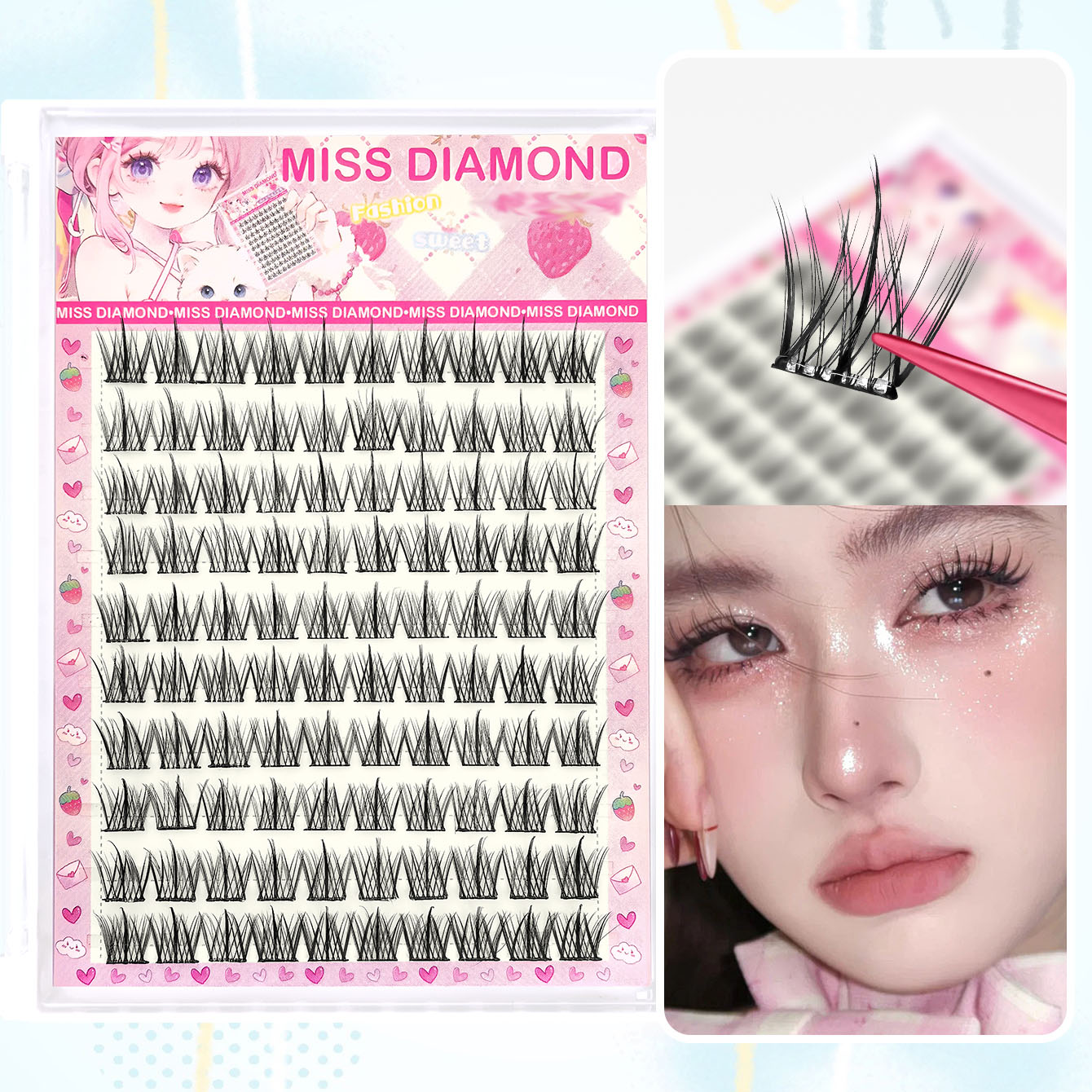 Eyelash Extension C Curl - 10列の大容量グルーフリーつけまつげ、シングルクラスター、10-12mm Cカール、ナチュラルな自己粘着つけまつげ