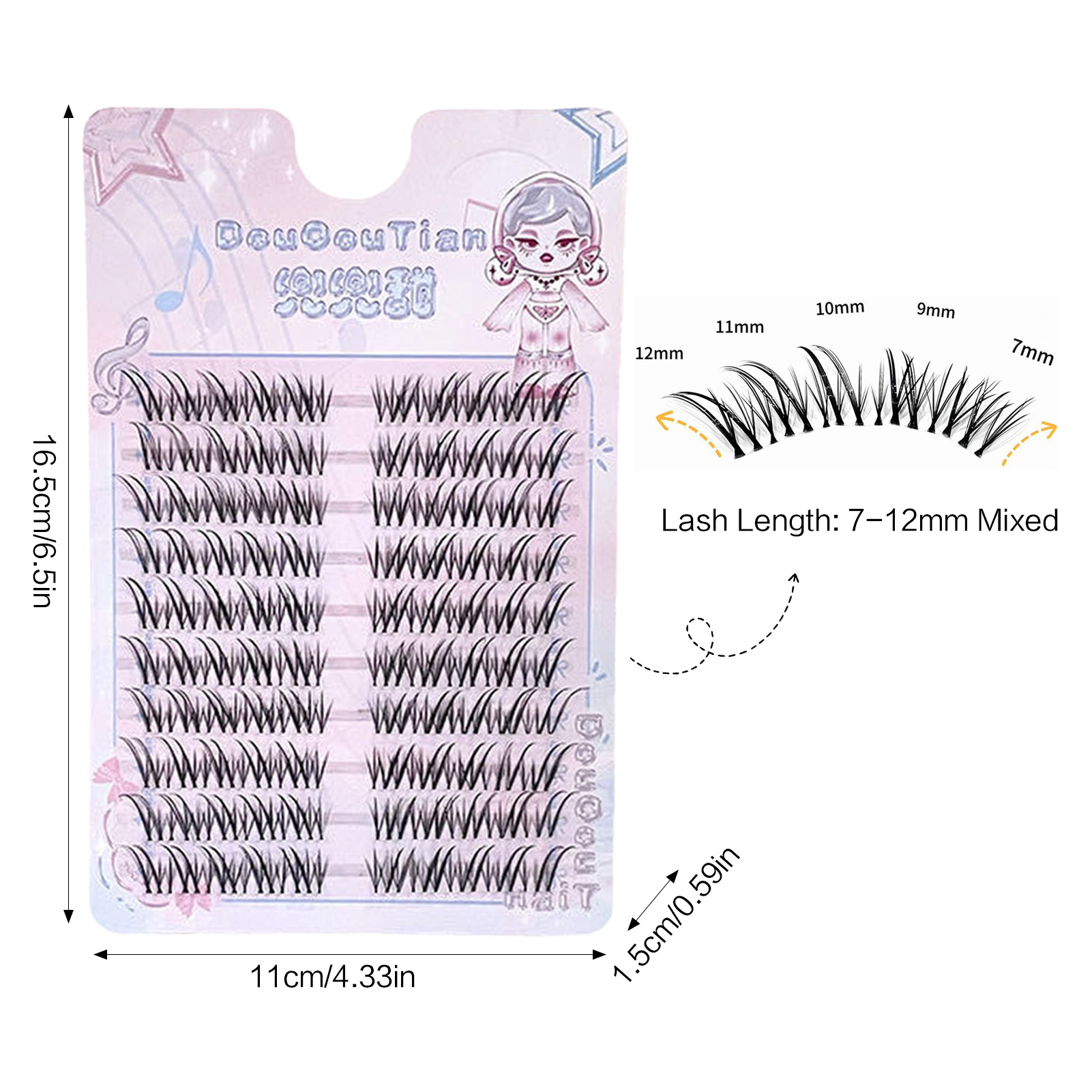 フォックススタイルつけまつげ 7-12mm 混合長さ クリア - Eyelash Extension C Curl のレビューと価格