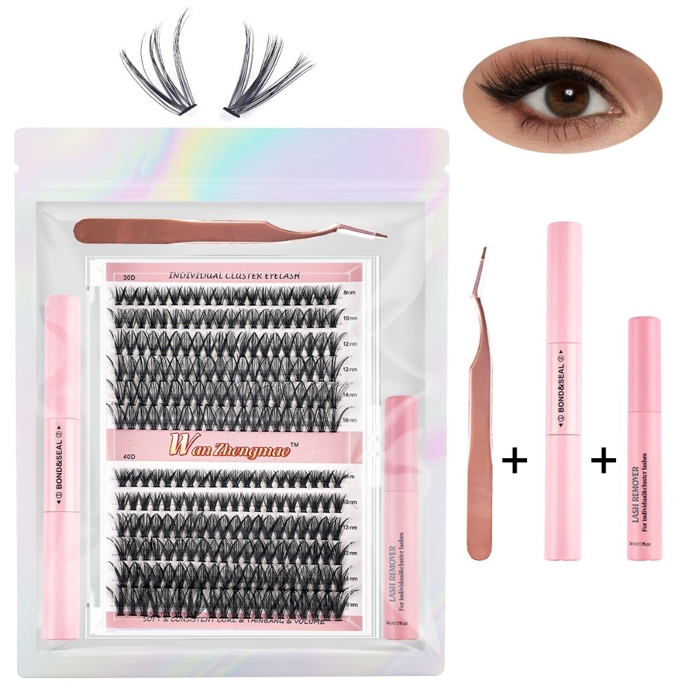 8-16mmの長さのつけまつげ、接着剤とシーラー付き、自然な - Eyelash Extension Look のレビューと価格