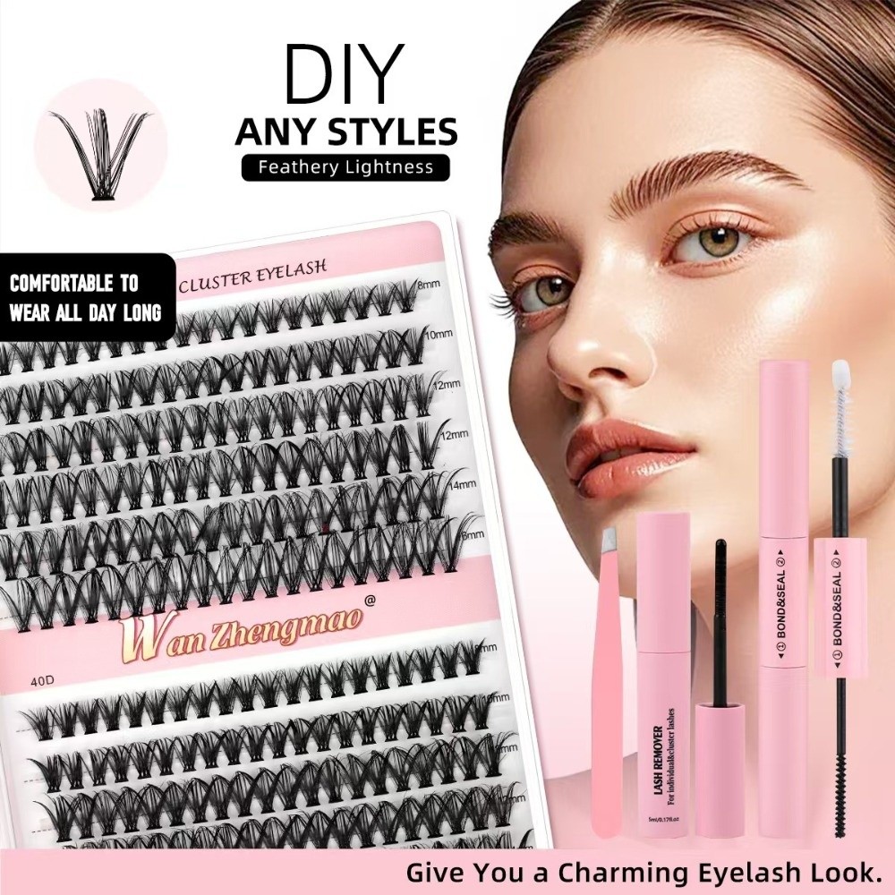8-16mmの長さのつけまつげ、接着剤とシーラー付き、自然な - Eyelash Extension Look のレビューと価格