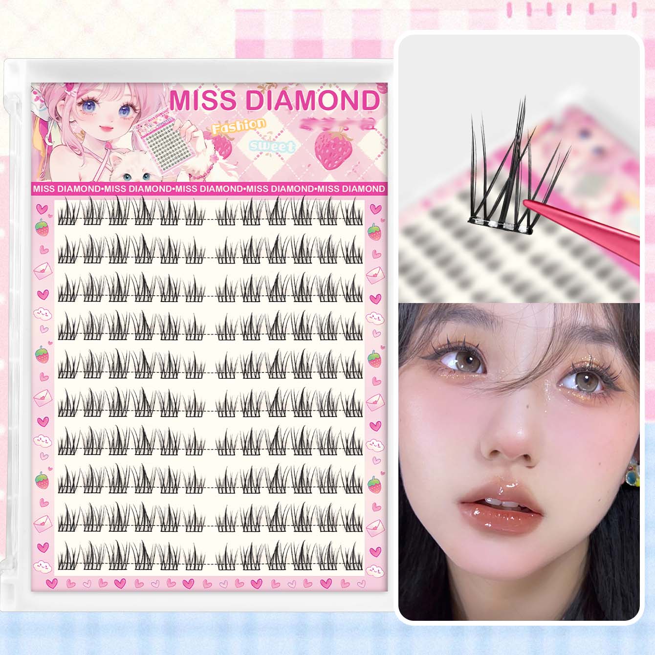 10列の大容量グルーフリーつけまつげ、シングルクラスター、1 - Eyelash Extension C Curl のレビューと価格